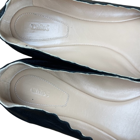 Chloé Lauren Ballet Scalloped Flats in Black Leather - Picture 5 of 9